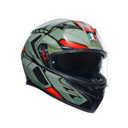 K3 DECEPT MATT BLACK/GREEN/RED - MOTORBIKE FULL FACE HELMET E2206